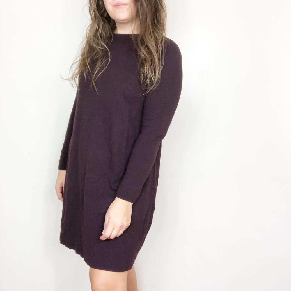 J. JILL | Women's SP Purple Knit Sweater Dress Long Sleeves Ribbed Trim